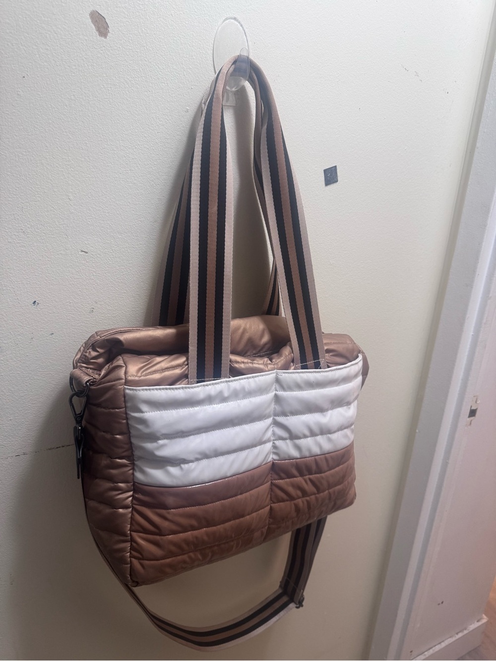 THINK ROYLN Quilted Tote in White and Rose Gold